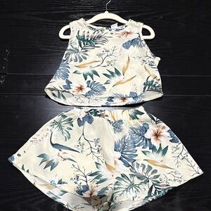 SHEIN Cream Tropical Print Kids Tee with Green & Blue Accents